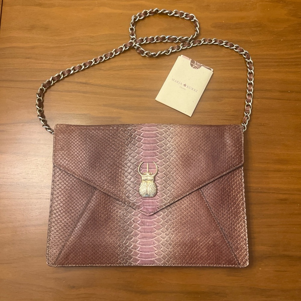 Authentic MARJA KURKI Brown & Pink Phyton  Skin Leather Envelope Shoulder Bag